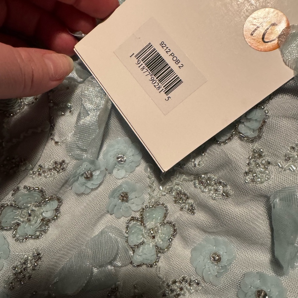 New | MAC DUGGAL
Blue Embellished High Neck Cap Sleeve A Line Dress | 9212 | 2 - Picture 8 of 10